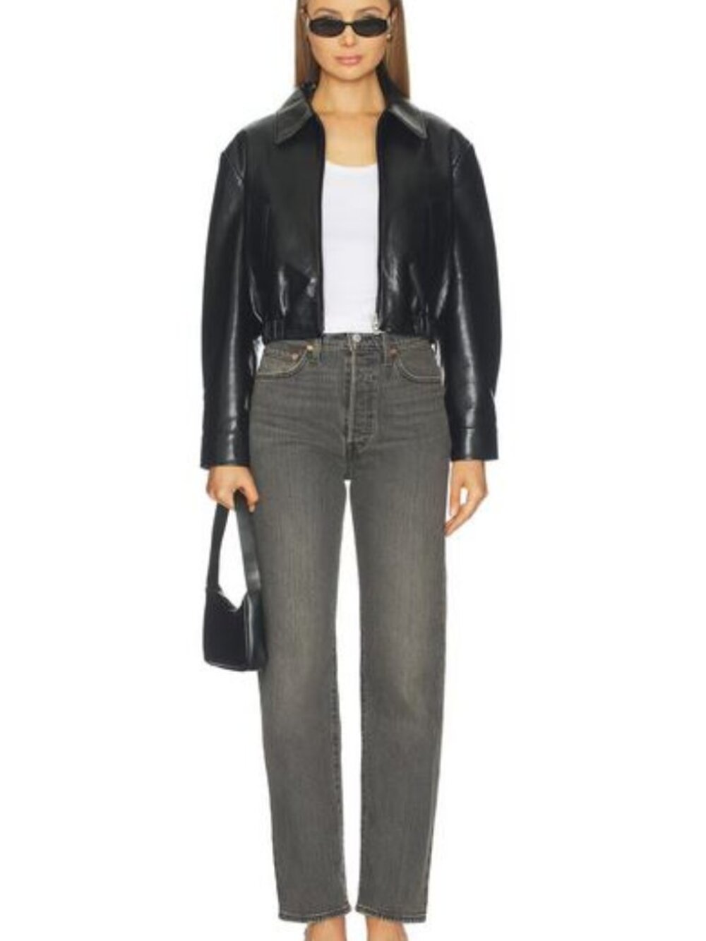 Levis Premium Ribcage Full Length Straight Leg Jeans Black Denim